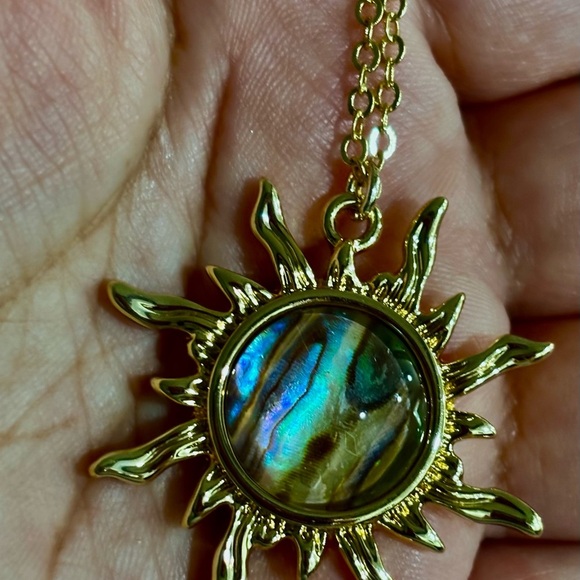 Gold Sun Pendant Necklace with Iridescent Center - Picture 3 of 3
